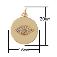 2 pc 18k Gold Coin Evil Eye Charm Diamond CZ Drop Charm Cubic Protector Pendant Tiny Lucky Dainty Necklace - 15mm