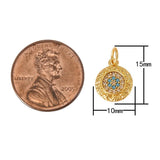 2pc 18k Gold Coin Evil Eye Charm Diamond CZ Drop Charm Cubic Protector Pendant Tiny Lucky Dainty Necklace - 10mm- 2 pcs per order