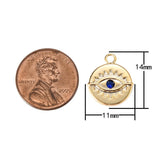 2pc 18k Gold Coin Evil Eye Charm Diamond CZ Drop Charm Cubic Protector Pendant Tiny Lucky Dainty Necklace - 11mm- 2 pcs per order