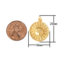 1 pc 18k Matte Gold Coin Sun Charm Diamond CZ Drop Charm Cubic Pendant Tiny Lucky Dainty Necklace - 18mm- 1 pc per order