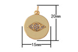 2 pc 18k Gold Coin Evil Eye Charm Diamond CZ Drop Charm Cubic Protector Pendant Tiny Lucky Dainty Necklace - 12mm