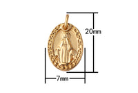 2pc 18k Gold Medallion Holy Virgin Mary Mother of Jesus God Catholic Church DIY Necklace Coin Charm Bead Bails- Oval 12x18mm