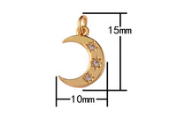 4 pcs 18K Gold Dainty Moon Star Celestial Charm with Micro Pave Cubic Zirconia CZ Stone for Necklace or Bracelet- 10mm