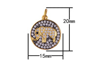 1 pc 18K Gold Coin Cute Baby Elephant Charm Cubic Zirconia for Necklace Pendant Earring Bail Dangle Findings for Jewelry Making-15mm