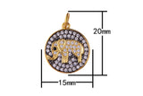 1 pc 18K Gold Coin Cute Baby Elephant Charm Cubic Zirconia for Necklace Pendant Earring Bail Dangle Findings for Jewelry Making-15mm