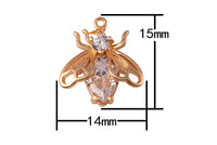2 pcs 18kt Gold Bee Charm Gold Honeybee Pendant Queen Pendant-14x15mm