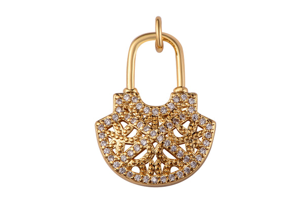 1 pc Dainty Padlock Lock Charm 18k gold Micro Pave Charm, Colorful Cubic Charm,Lock, Gold Lock Charm for Necklace Earring- 16x23mm