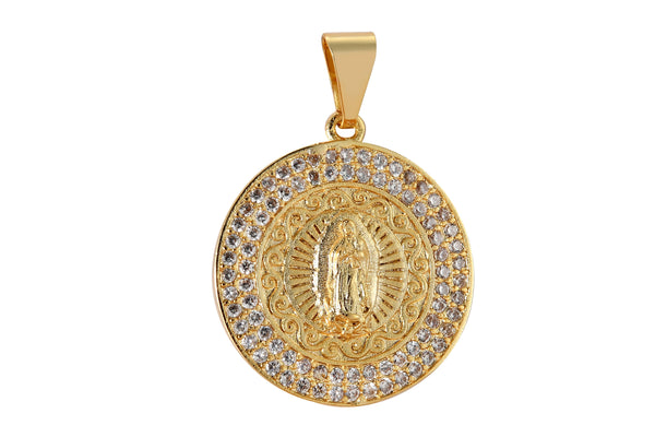 1 pc 18K Gold Delicate Virgin Mother Mary Cubic Zirconia Bracelet Necklace Pendant Earring Charm Gift for Woman Jewelry Making- 23mm