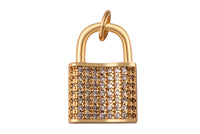 12x17mm Dainty Padlock Lock Charm 18k gold Micro Pave Charm, Silver Lock, Gold Lock Charm for Necklace Earring