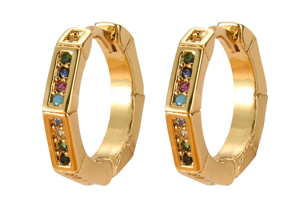 2 pc 18kt Gold Hoop Rainbow CZ Earring, dainty Hoops, gold ear Hoops minimalist jewelry - 2 pcs- 15mm