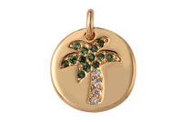 2 pcs 14k Gold Palm Tree Charm Diamond CZ 11mm Blue CZ Drop Charm Cubic Protector Pendant Tiny Lucky Dainty Necklace Bracelet- 10mm