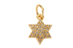 2pcs 18K Gold Plated Star of David Cubic Zirconia Bracelet Necklace Pendant Earring Charm Gift for Jewelry Making- 9mm- 2 pcs per order