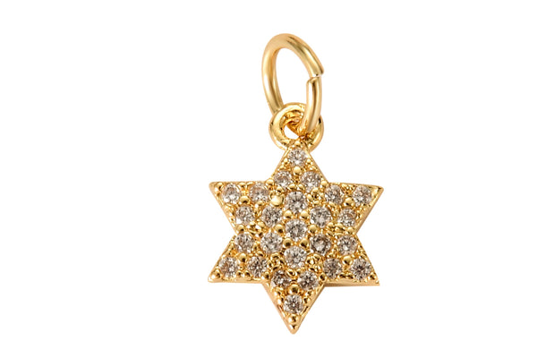 2pcs 18K Gold Plated Star of David Cubic Zirconia Bracelet Necklace Pendant Earring Charm Gift for Jewelry Making- 9mm- 2 pcs per order