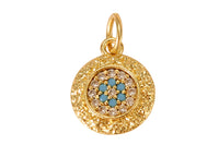 2pc 18k Gold Coin Evil Eye Charm Diamond CZ Drop Charm Cubic Protector Pendant Tiny Lucky Dainty Necklace - 10mm- 2 pcs per order