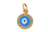 2pc 18k Gold Enamel Evil Eye Charm Diamond CZ Drop Charm Cubic Protector Pendant Tiny Lucky Dainty Necklace - 8x13mm- 2 pcs per order