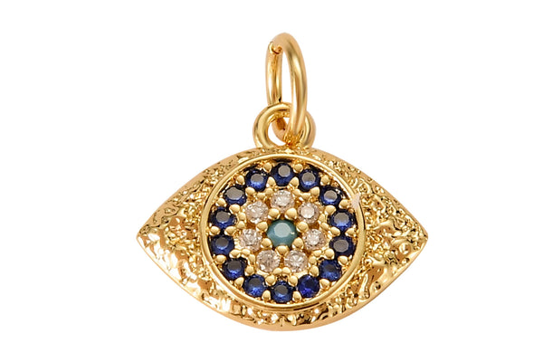 18k Gold Coin Evil Eye Charm Diamond CZ Drop Charm Cubic Protector Pendant Tiny Lucky Dainty Necklace - 13mm