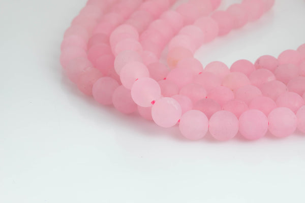 Natural Madagascan Rose Quartz, High Quality in Matte Round -Full Strand 15.5 inch Strand. Wholesale pricing! AAA Quality Gemstone Beads