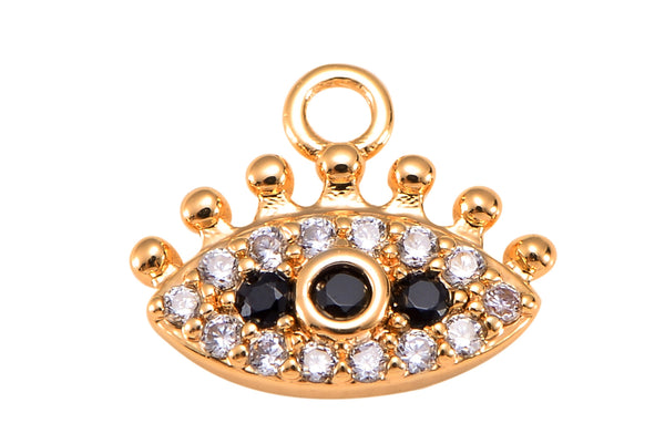 2pc 18k Gold Coin Evil Eye Charm Diamond CZ Drop Charm Cubic Protector Pendant Tiny Lucky Dainty Necklace - 8mm- 2 pcs per order