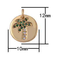 2 pcs 14k Gold Palm Tree Charm Diamond CZ 11mm Blue CZ Drop Charm Cubic Protector Pendant Tiny Lucky Dainty Necklace Bracelet- 10mm