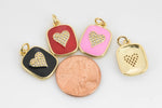 2pc Dainty HEART Enamel Pendant- 18k Gold CZ HEART Charm, 13x15mm/15x17mm 2 pcs per order