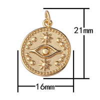 1pc 16mm Dainty 18k Gold Beads Coin Evil Eye Legend Charm for Bracelet Necklace Pendant Earring Findings for Jewelry Making