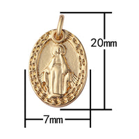 2pc 18k Gold Medallion Holy Virgin Mary Mother of Jesus God Catholic Church DIY Necklace Coin Charm Bead Bails- Oval 12x18mm