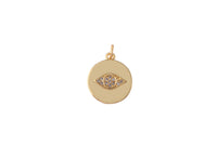 2 pc 18k Gold Coin Evil Eye Charm Diamond CZ Drop Charm Cubic Protector Pendant Tiny Lucky Dainty Necklace - 15mm