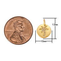 2 pcs 18k Matte Gold Coin Palm TreeCharm Diamond CZ Drop Charm Cubic Pendant Tiny Lucky Dainty Necklace - 10mm- 2 pcs per order