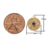 1pc 18k Gold Coin Evil Eye Charm Diamond CZ Drop Charm Cubic Protector Pendant Tiny Lucky Dainty Necklace - 11mm- 1 pc per order