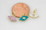 2pc Dainty Evil Eye Enamel Pendant- 18k Gold CZ HEART Charm, Micro Pave Charm- 11mm- 2 pcs per order