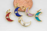 2pc Dainty Moon Enamel Charms Pendant- 18k Gold CZ HEART Charm, Micro Pave Charm- 6mm- 2 pcs per order