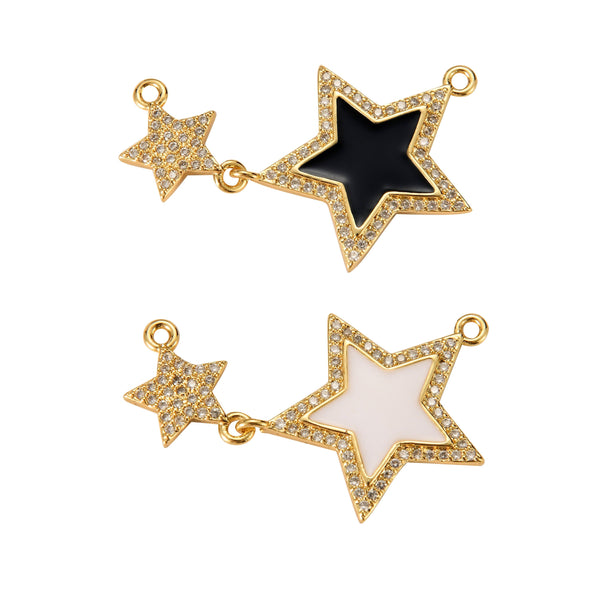 1 pc 18k Gold Enamel Star Connector Diamond Rainbow CZ Drop Charm Cubic Protector Dainty Necklace - 19mm- 1 pc per order