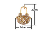 1 pc Dainty Padlock Lock Charm 18k gold Micro Pave Charm, Colorful Cubic Charm,Lock, Gold Lock Charm for Necklace Earring- 16x23mm