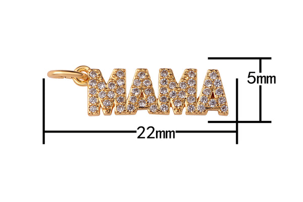 1 pc- 18kt gold Plated Mama Micro Pave Charm for Mother day Gift Bracelet Necklace Earring Component- 5x22mm