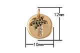 2 pcs 14k Gold Palm Tree Charm Diamond CZ 11mm Blue CZ Drop Charm Cubic Protector Pendant Tiny Lucky Dainty Necklace Bracelet- 10mm