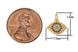 18k Gold Coin Evil Eye Charm Diamond CZ Drop Charm Cubic Protector Pendant Tiny Lucky Dainty Necklace - 13mm