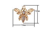 2pc 18kt Gold Bee Charm Gold Honeybee Pendant Queen Pendant-12x14mm- 2 pcs per order