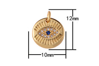 2 pcs 14k Gold Evil Eye Charm Diamond CZ 11mm Blue CZ Drop Charm Cubic Protector Pendant Tiny Lucky Dainty Necklace Bracelet- 10mm