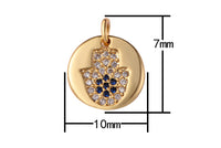 2 pcs 14k Gold Hamsa Hand Charm Diamond CZ 11mm Blue CZ Drop Charm Cubic Protector Pendant Tiny Lucky Dainty Necklace Bracelet- 10mm