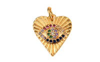 2pc 18 kt dainty Charm Gold Silver Evil Eye Charm,Love Charm, Medallion Heart Jewelry, Micro Pave Protection Charm 14mm