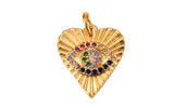 2pc 18 kt dainty Charm Gold Silver Evil Eye Charm,Love Charm, Medallion Heart Jewelry, Micro Pave Protection Charm 14mm