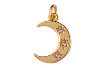 4 pcs 18K Gold Dainty Moon Star Celestial Charm with Micro Pave Cubic Zirconia CZ Stone for Necklace or Bracelet- 10mm