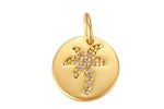 2 pcs 18k Matte Gold Coin Palm TreeCharm Diamond CZ Drop Charm Cubic Pendant Tiny Lucky Dainty Necklace - 10mm- 2 pcs per order