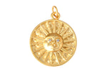 1 pc 18k Matte Gold Coin Sun Charm Diamond CZ Drop Charm Cubic Pendant Tiny Lucky Dainty Necklace - 18mm- 1 pc per order