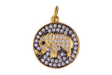 1 pc 18K Gold Coin Cute Baby Elephant Charm Cubic Zirconia for Necklace Pendant Earring Bail Dangle Findings for Jewelry Making-15mm