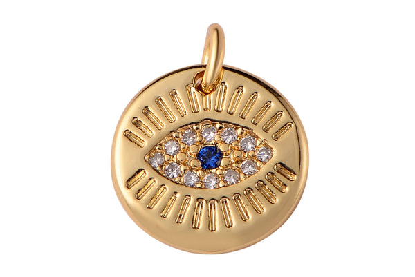 2 pcs 14k Gold Evil Eye Charm Diamond CZ 11mm Blue CZ Drop Charm Cubic Protector Pendant Tiny Lucky Dainty Necklace Bracelet- 10mm