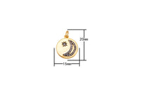 2 pc 18k Gold Coin Moon and Star Charm Diamond CZ Coin Charm Cubic Protector Pendant Lucky Dainty Necklace- 15mm