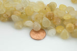 Natural 10x12mm Flat Briolette- Teardrop Shape- Top Drilled- 7.5 Inches- 32 pieces per strand- Yellow Jade Gemstone Beads