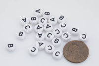 7mm Black and White Alphabet Beads, Name beads, Letter A-Z Round Beads 7mm-20 pcs