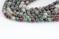 Natural BloodStone Blood Stone Beads - Diamond Cut Faceted Round - 6mm 8mm 10mm or 12mm - Full 15.5" 15.5 inch strands Gemstone Beads